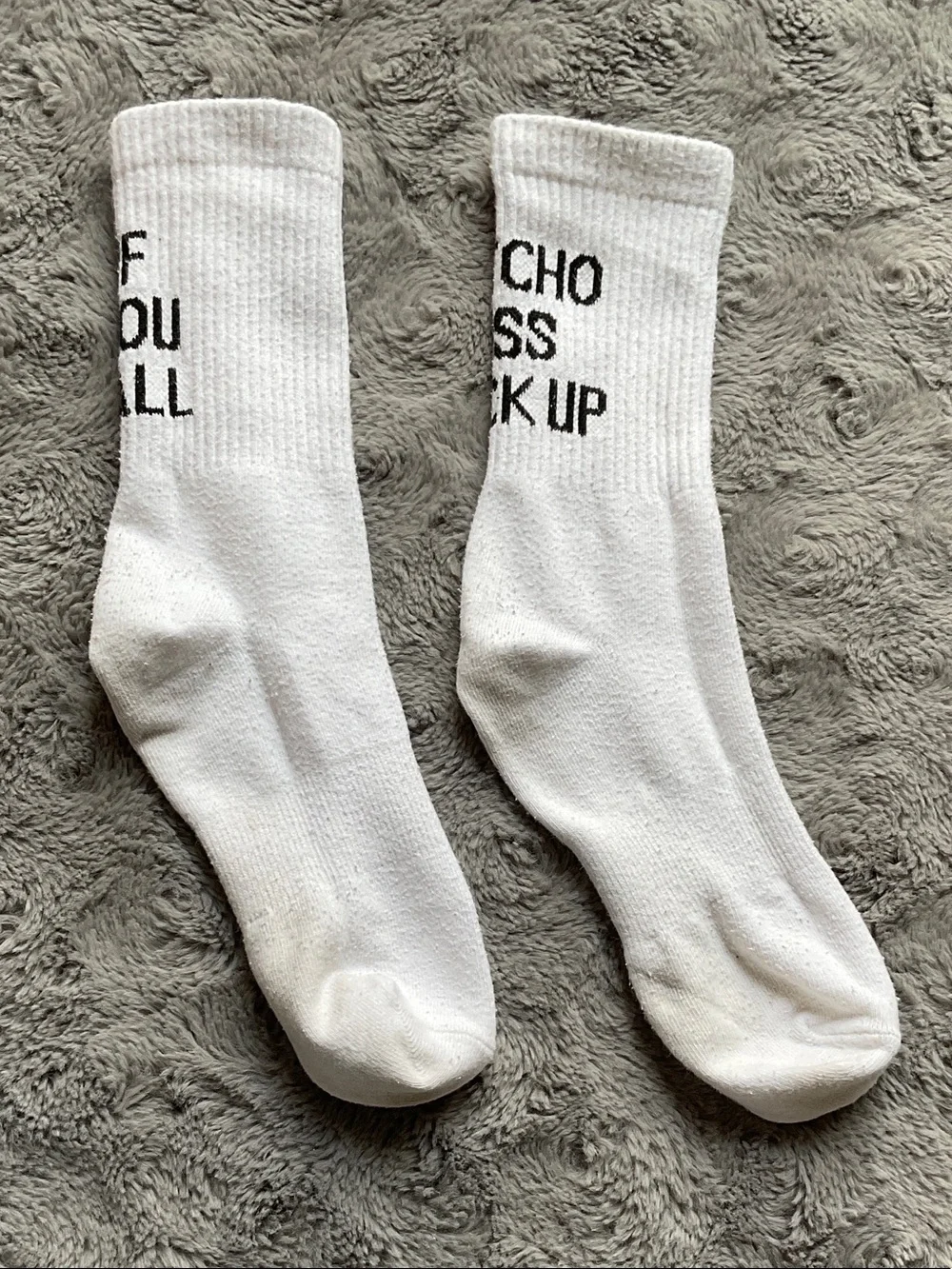 White Graphic Crew Socks - “If you fall, getcho ass back up”!